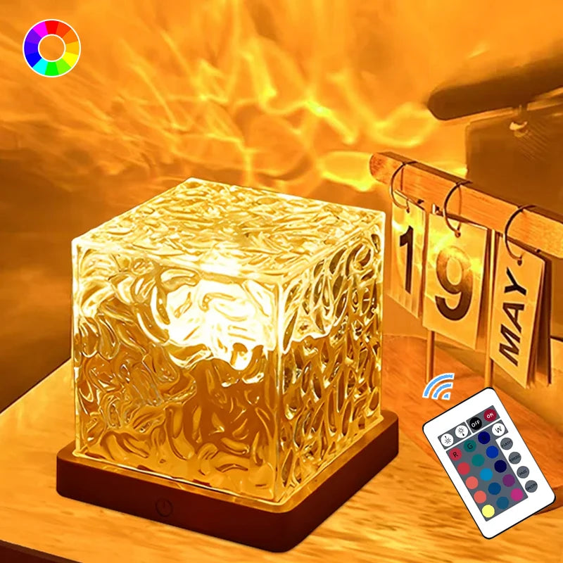Aurora Northern Night Light Ocean Wave Projector Gemly Water Pattern Cube Light Gradual Rotating Flame Wave Effect Colorful Lamp-0