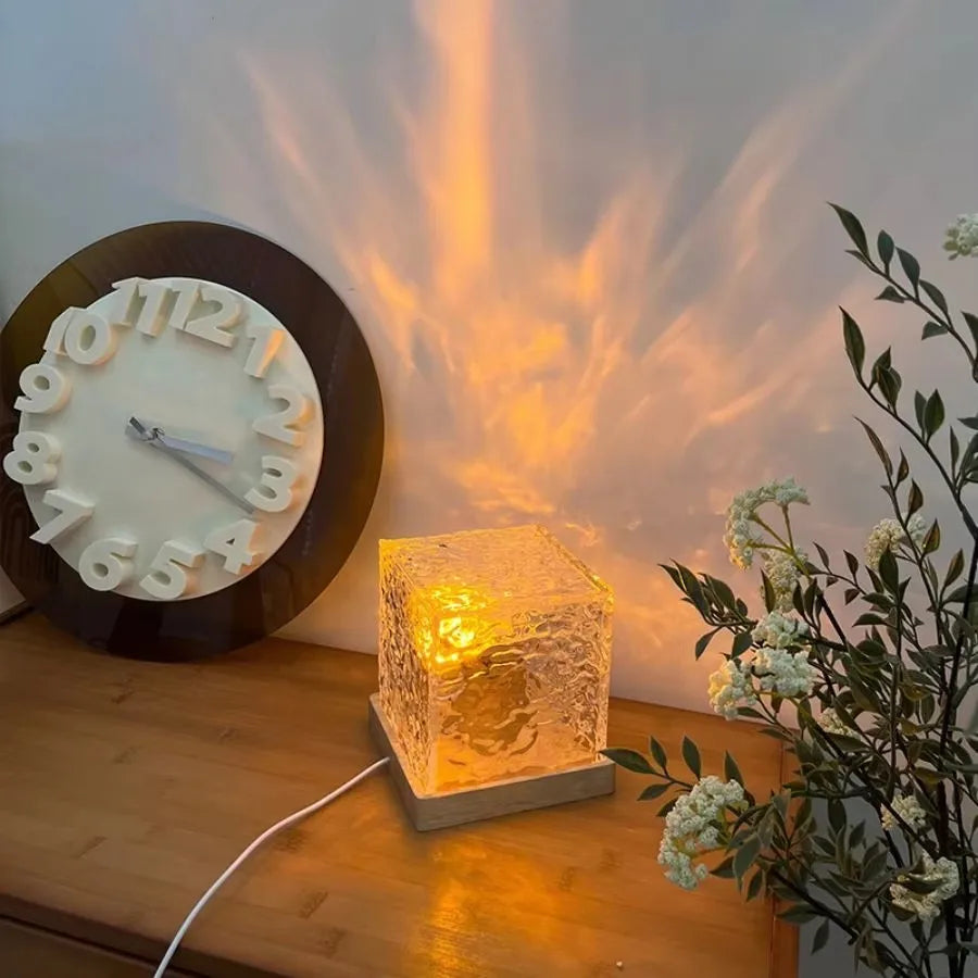 Aurora Northern Night Light Ocean Wave Projector Gemly Water Pattern Cube Light Gradual Rotating Flame Wave Effect Colorful Lamp-9